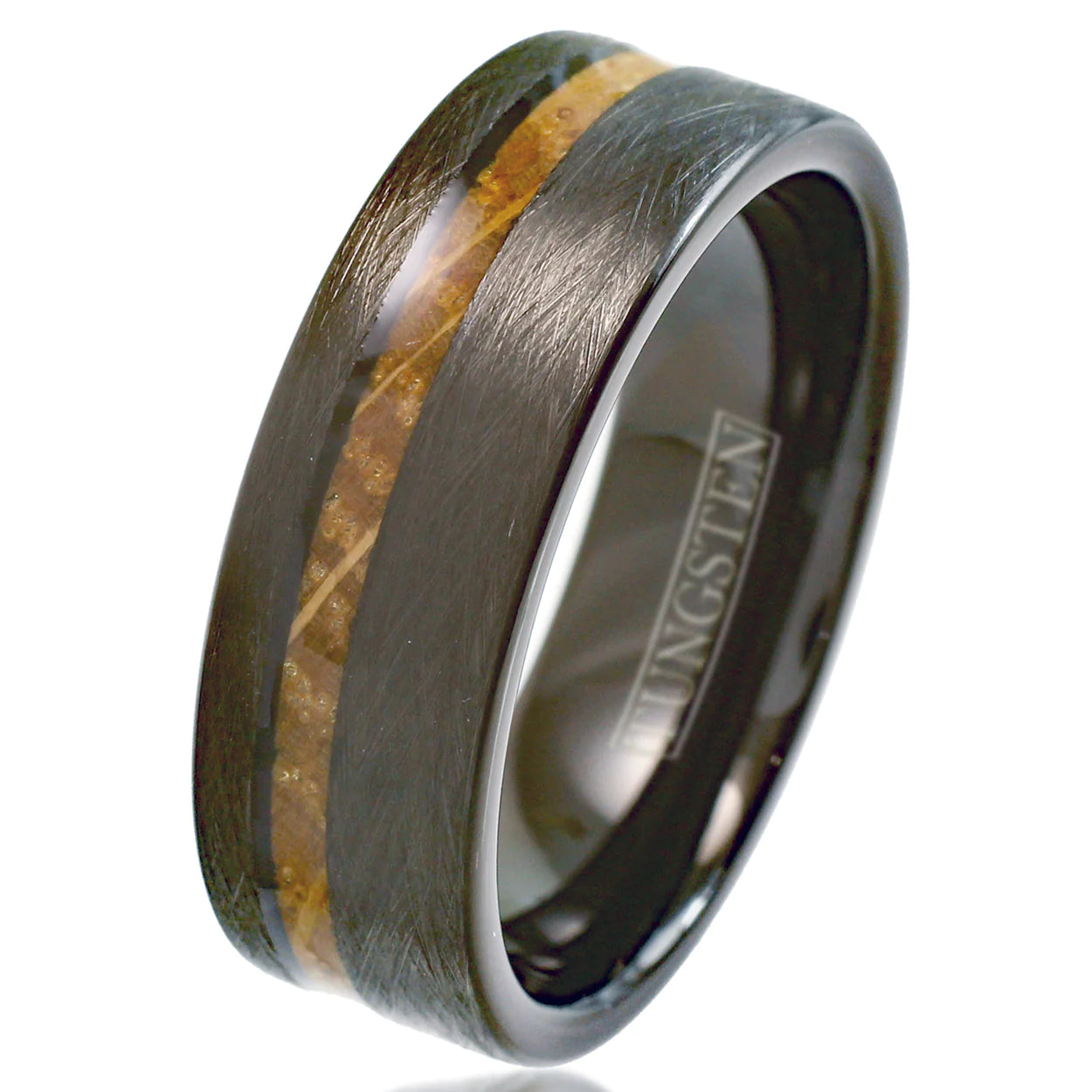 CHARMING ROUGH BRUSHED DISTRESSED FLAT BAND BLACK TUNGSTEN RING W/ OFF –  Travis Jewels
